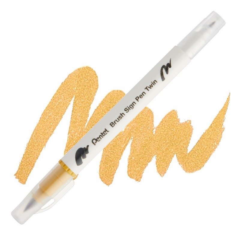 PENTEL Touch Brush Sign Pen TWIN, okrový