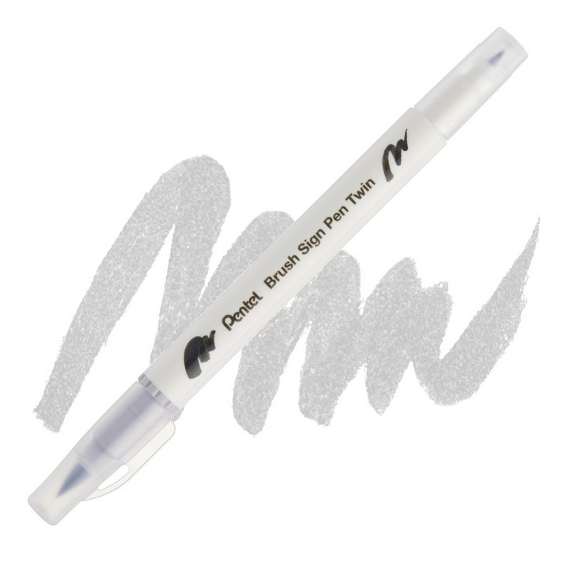 PENTEL Touch Brush Sign Pen TWIN, světle šedý