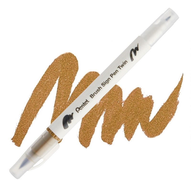 PENTEL Touch Brush Sign Pen TWIN, světle hnědý