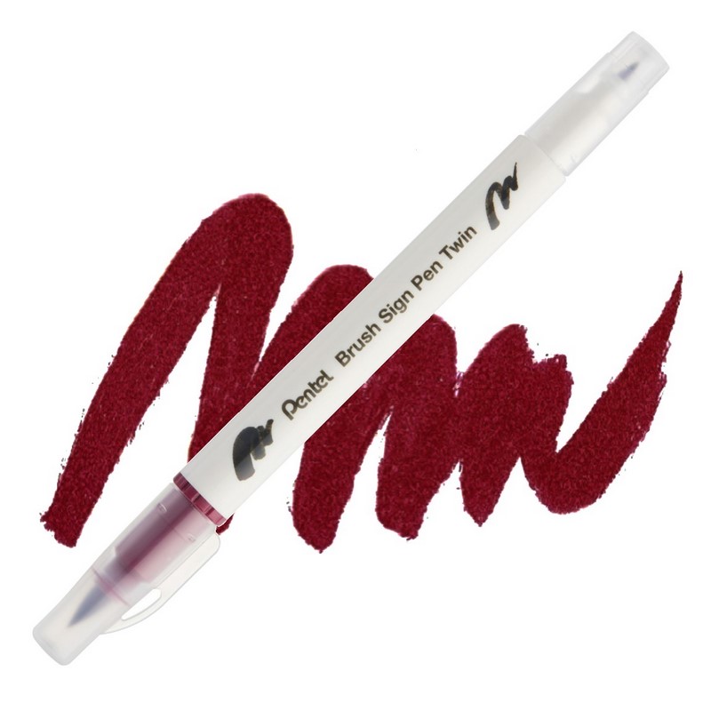 PENTEL Touch Brush Sign Pen TWIN, tmavě červený