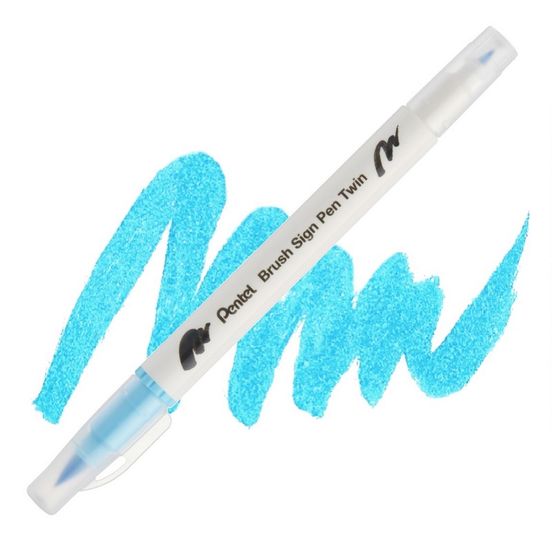 PENTEL Touch Brush Sign Pen TWIN, bledě modrý