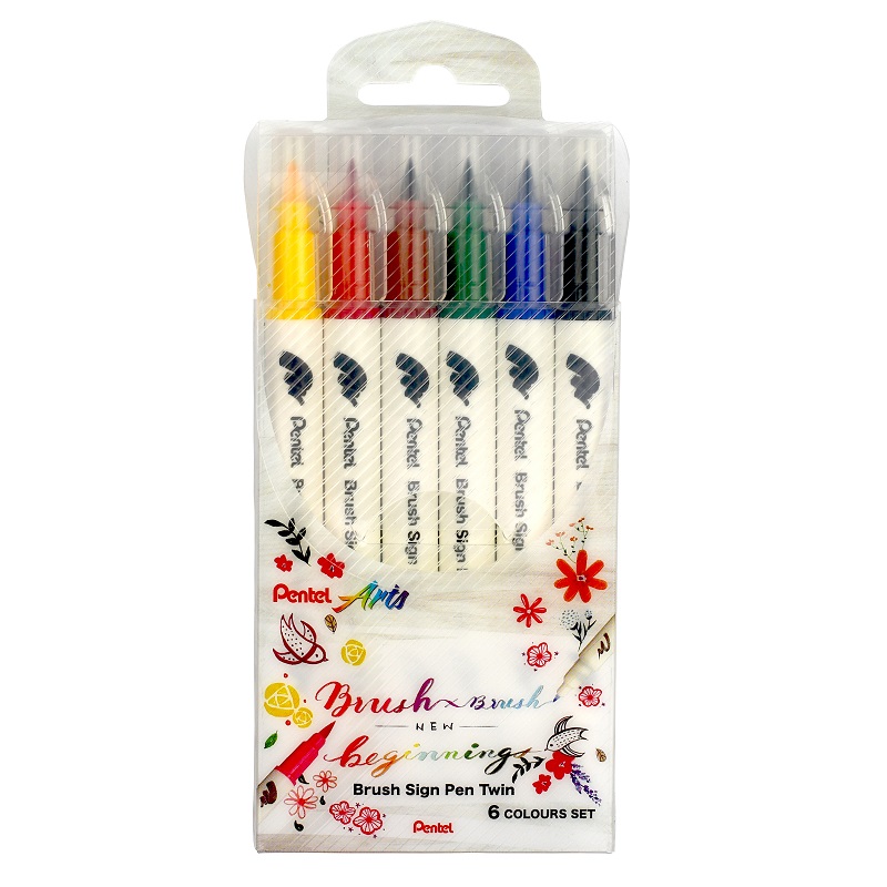 PENTEL Touch Brush Sign Pen TWIN, 6ks