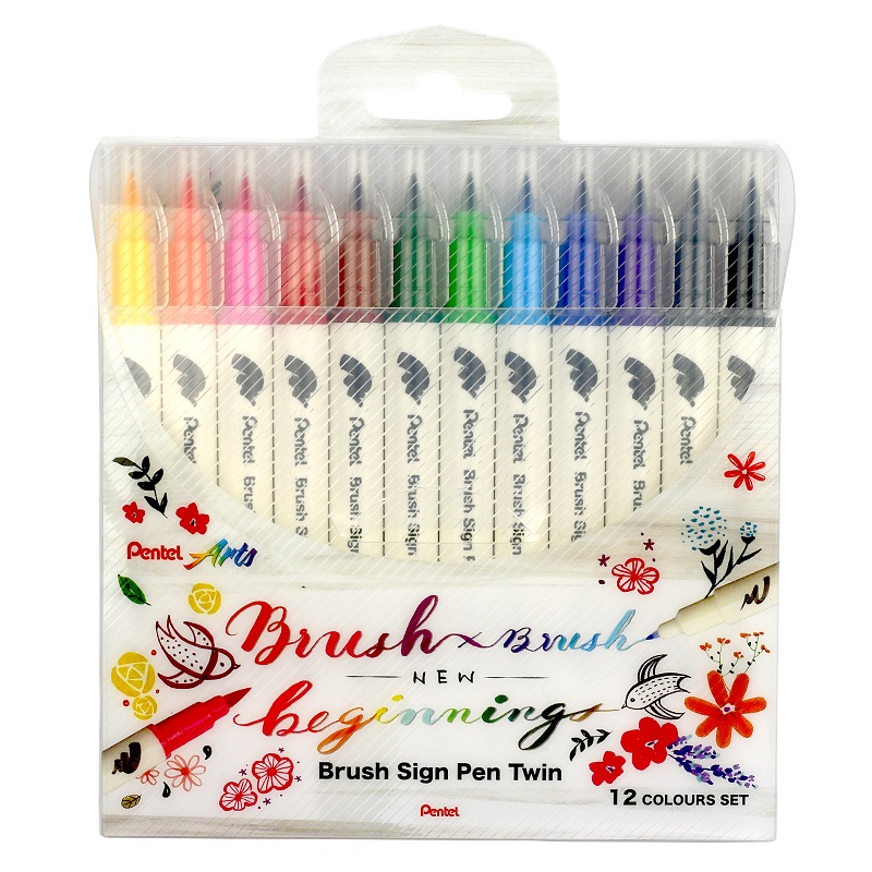 PENTEL Touch Brush Sign Pen TWIN, 12ks