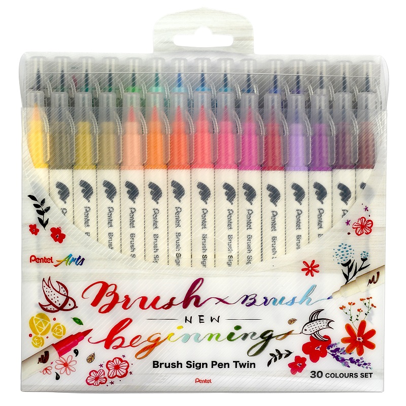 PENTEL Touch Brush Sign Pen TWIN, 30ks
