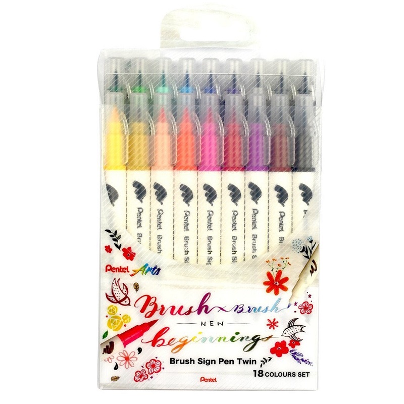 PENTEL Touch Brush Sign Pen TWIN, 18ks