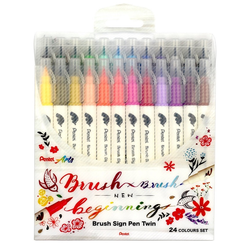 PENTEL Touch Brush Sign Pen TWIN, 24ks