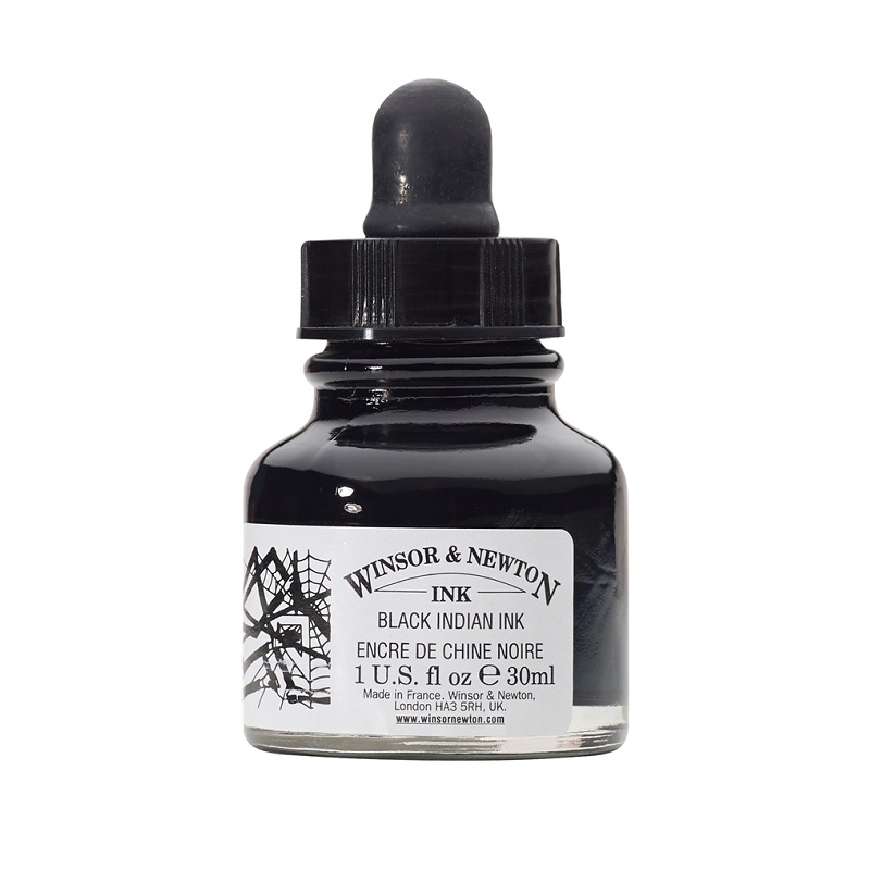 Kreslící inkoust WINSOR & NEWTON Drawing Ink, 30ml Black Indian Ink s kapátkem