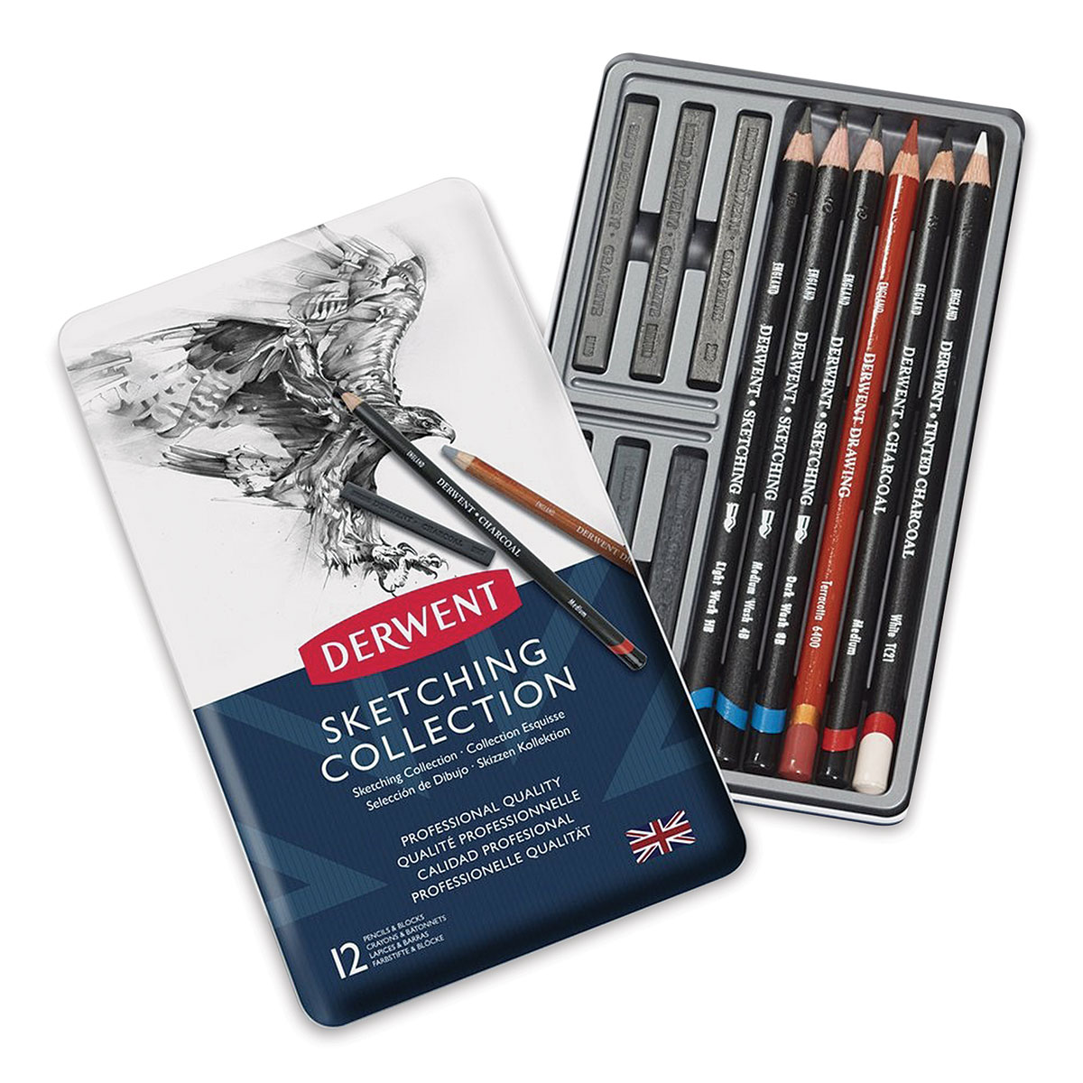 Skicovací sada DERWENT Sketching Collection, 12ks v kovové krabičce