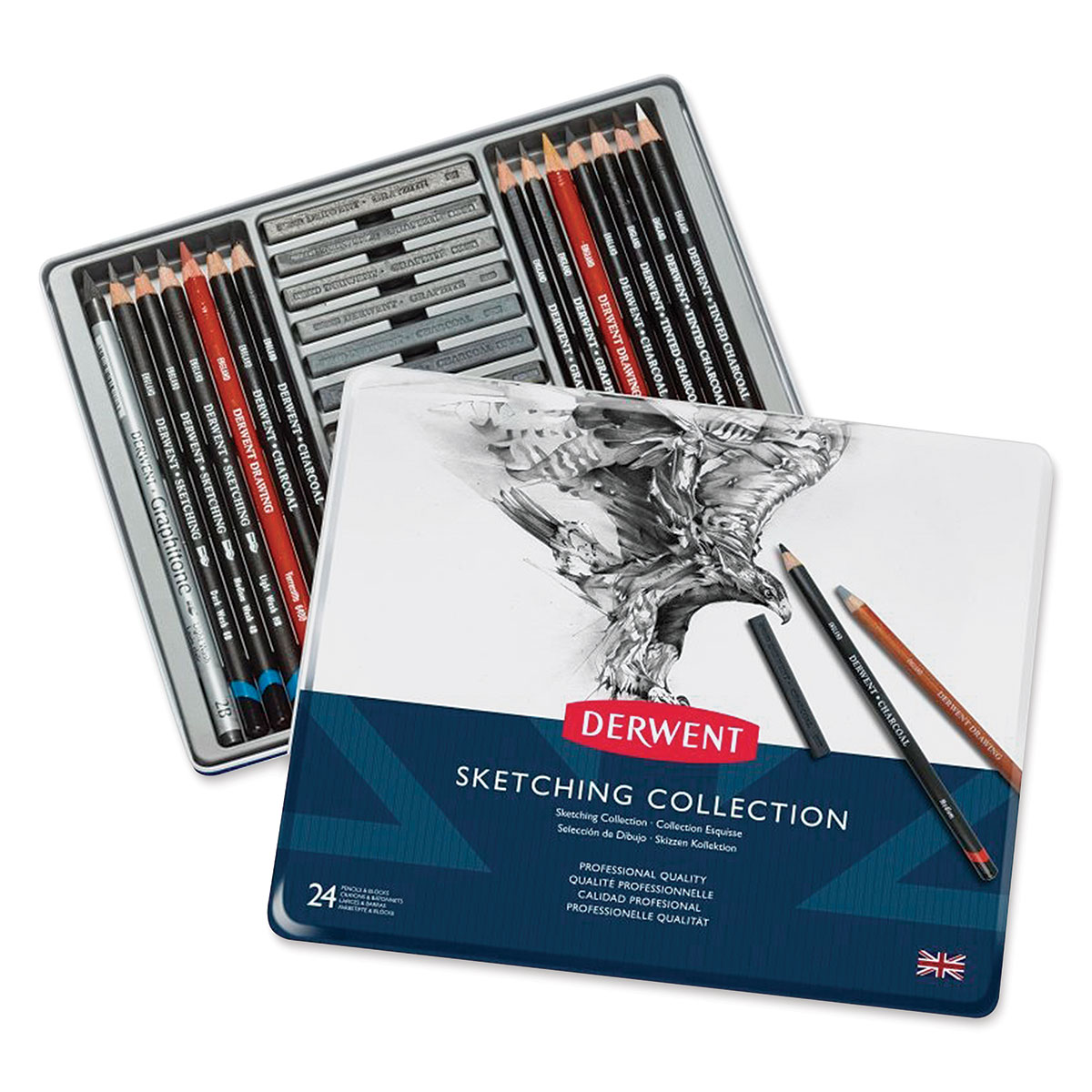 Skicovací sada DERWENT Sketching Collection, 24ks v kovové krabičce
