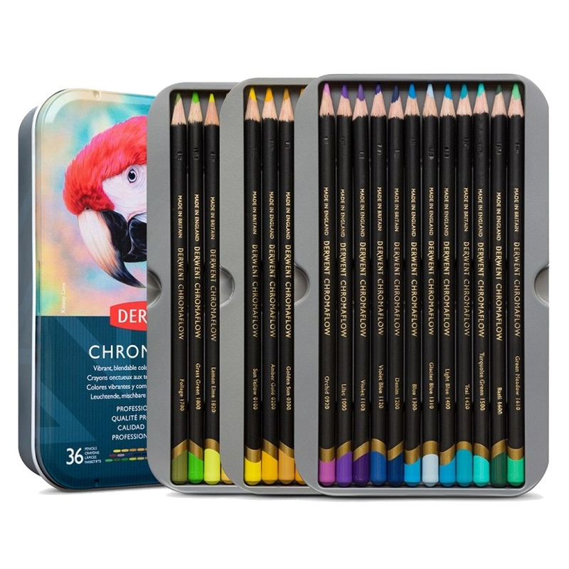 Pigmentové pastelky DERWENT Chromaflow, 36ks v kovové krabičce