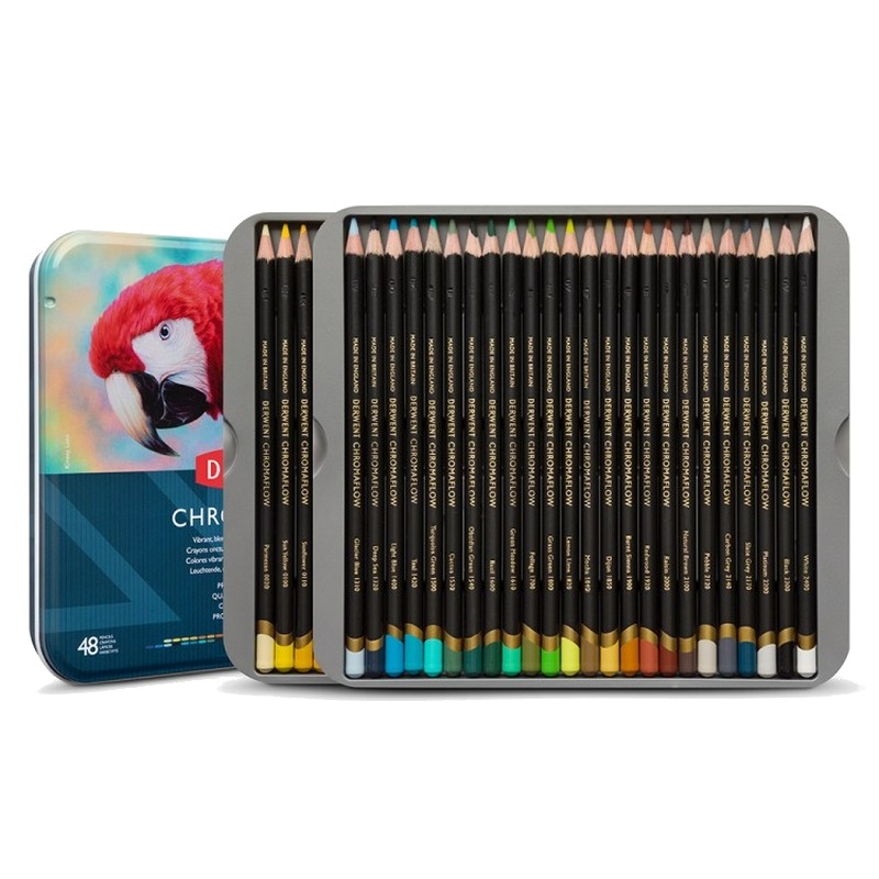 Pigmentové pastelky DERWENT Chromaflow, 48ks v kovové krabičce