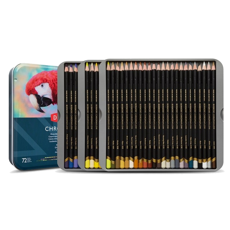 Pigmentové pastelky DERWENT Chromaflow, 72ks v kovové krabičce