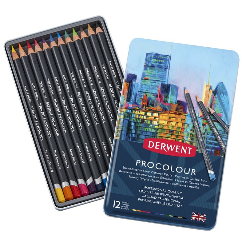 Pigmentové pastelky DERWENT Procolour, 12ks v kovové krabičce