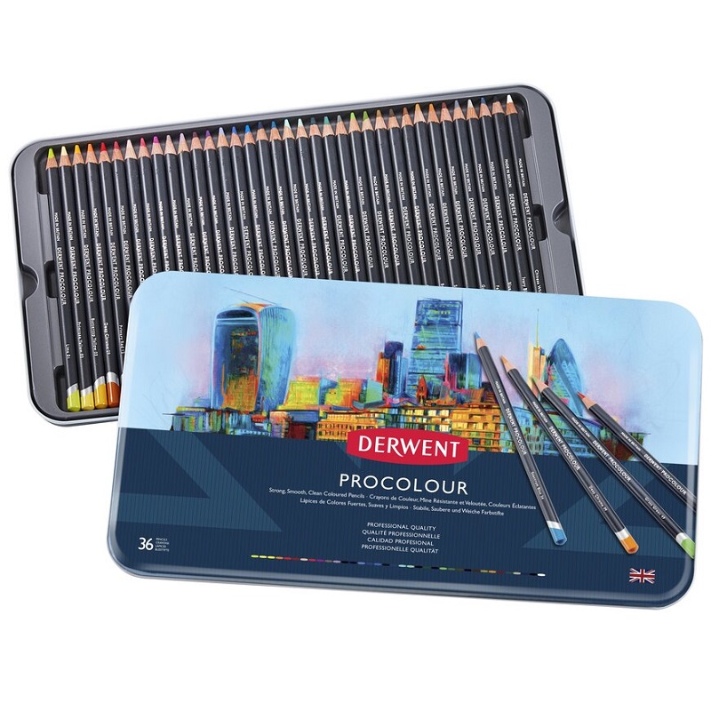 Pigmentové pastelky DERWENT Procolour, 36ks v kovové krabičce
