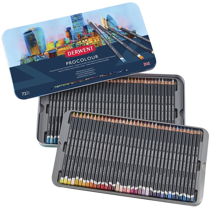 Pigmentové pastelky DERWENT Procolour, 72ks v kovové krabičce