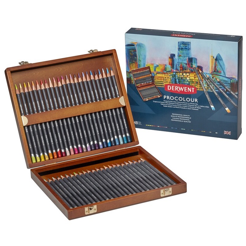 Pigmentové pastelky DERWENT Procolour, 48ks v dřevěné kazetě