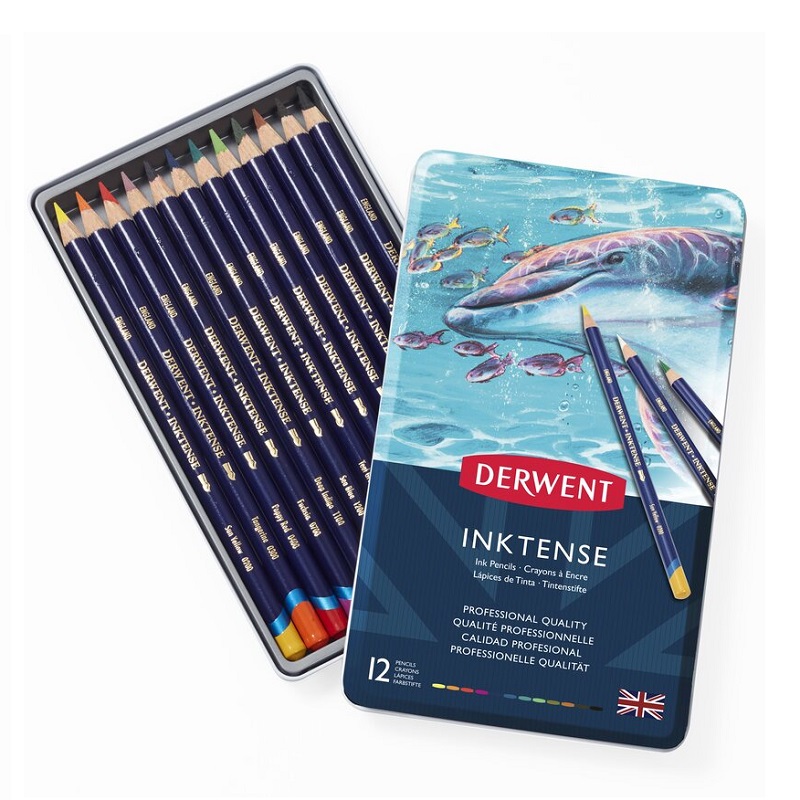 Akvarelové pastelky DERWENT Inktense, 12ks v kovové krabičce