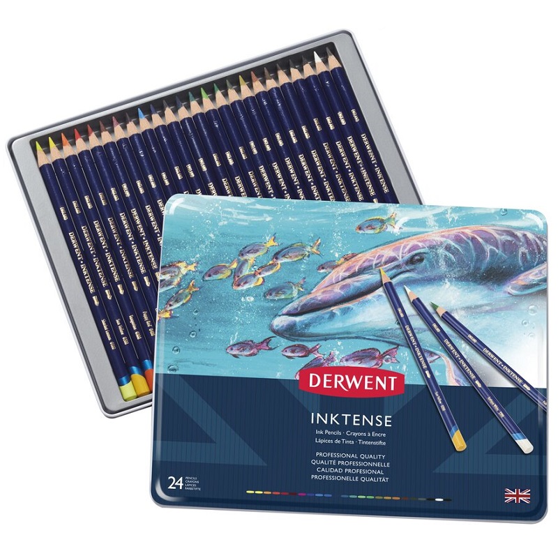 Akvarelové pastelky DERWENT Inktense, 24ks v kovové krabičce