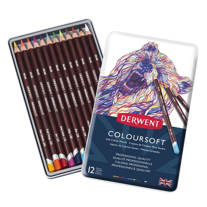 Umělecké pastelky DERWENT Coloursoft, 12ks v kovové krabičce