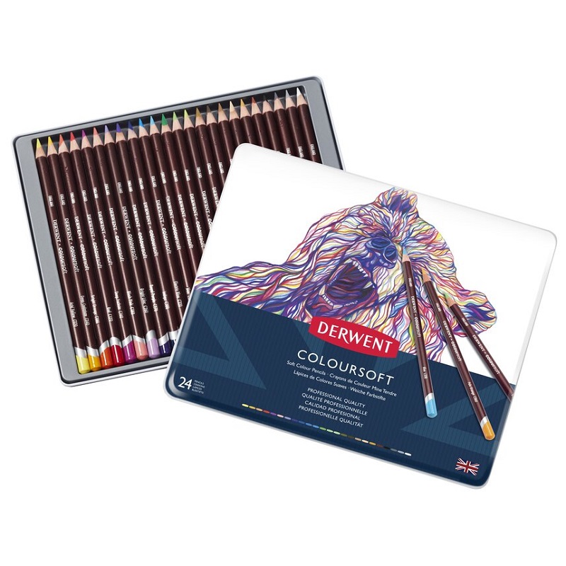 Umělecké pastelky DERWENT Coloursoft, 24ks v kovové krabičce