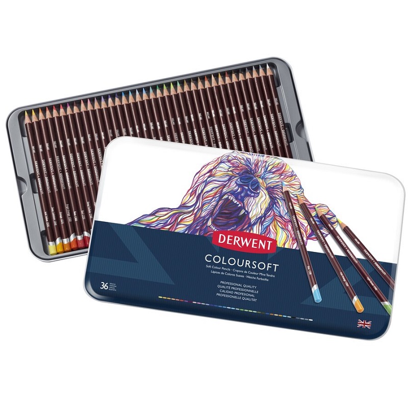 Umělecké pastelky DERWENT Coloursoft, 36ks v kovové krabičce
