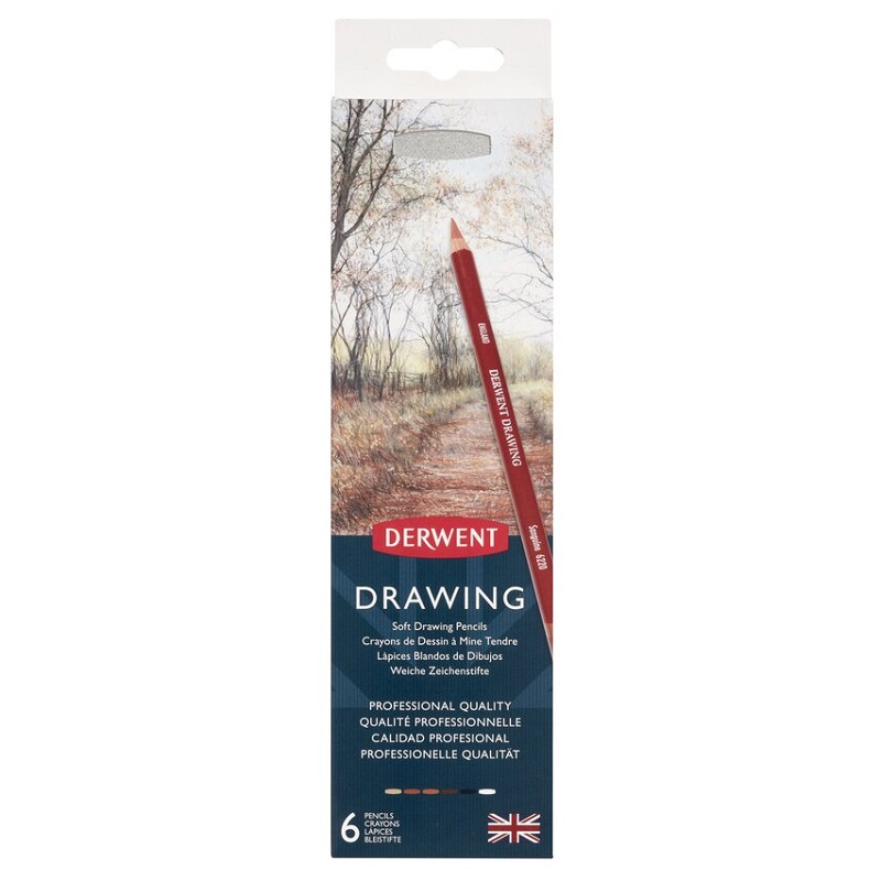 Umělecké pastelky DERWENT Drawing, 6ks v kovové krabičce