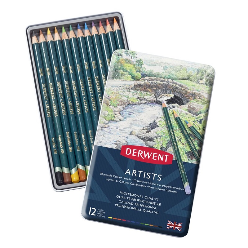 Umělecké pastelky DERWENT Artists, 12ks v kovové krabičce