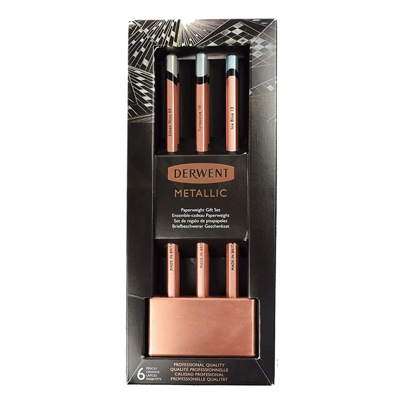 Metalické pastelky DERWENT Metallic, 6ks s měděným stojánkem