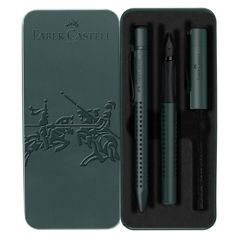 FABER-CASTELL plnící a kuličkové pero Grip Profi "M", 2ks zelené v kovové krabičce