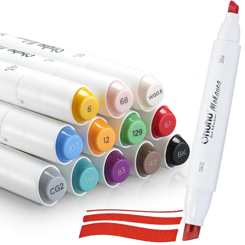 Lihové fixy OHUHU oboustranné Tri-Nib & Chisel, 12ks + blender