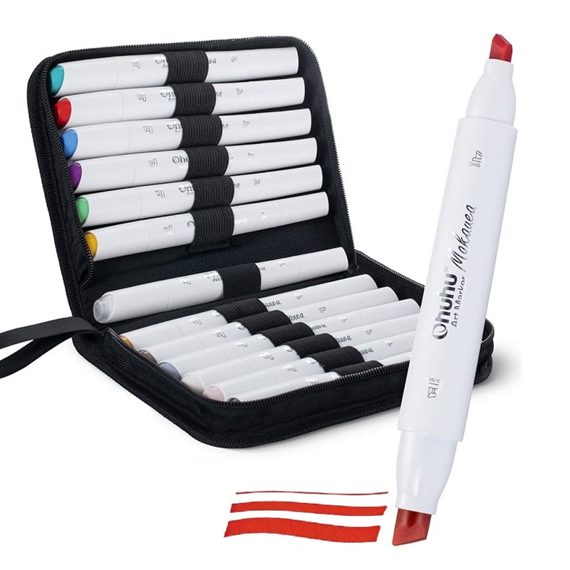 Lihové fixy OHUHU oboustranné Tri-Nib & Chisel, 12ks + blender