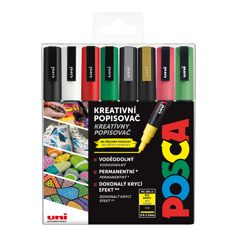 Akrylové fixy UNI POSCA 3M, 8ks vánoční tóny