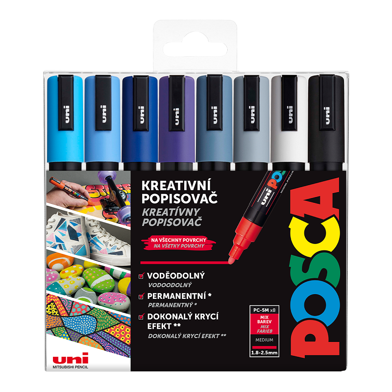 Akrylové fixy UNI POSCA 5M, 8ks chladné tóny