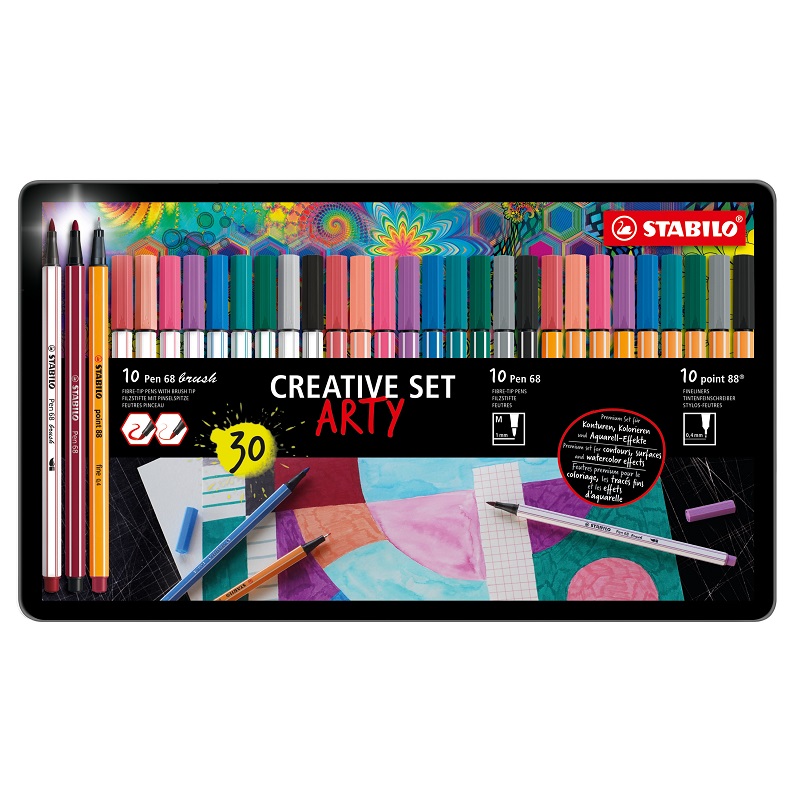 Sada STABILO Creative Set Pen 68 brush, Pen 68 a point 88, 30ks ARTY