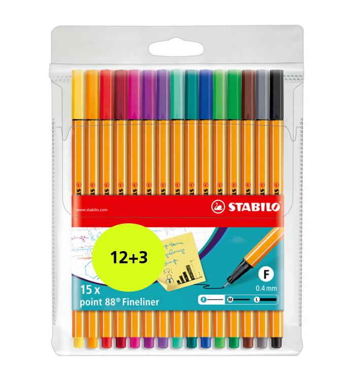 Liner STABILO point 88, 12ks + 3ks ZDARMA