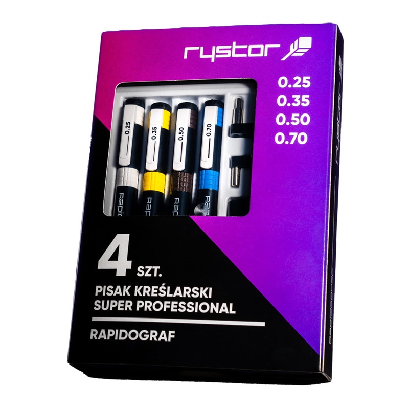 Technické pero RYSTOR Rapidograf, 4ks s příslušenstvím