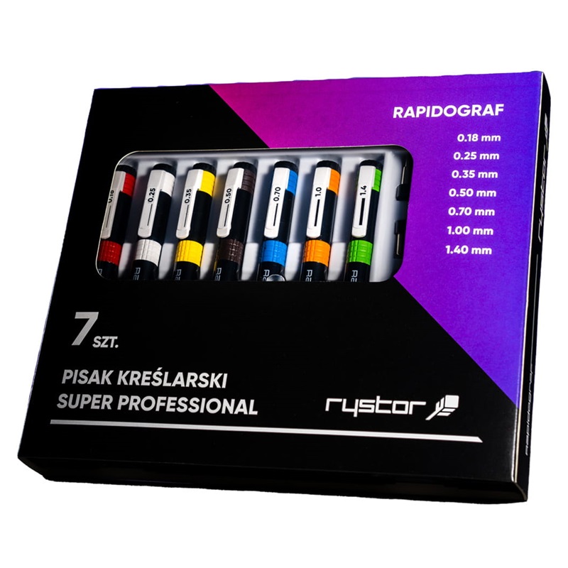 Technické pero RYSTOR Rapidograf, 7ks s příslušenstvím