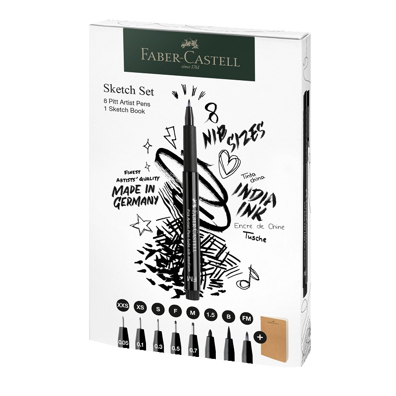 FABER-CASTELL PITT Artist Pen Sketch, set 8ks + zápisník