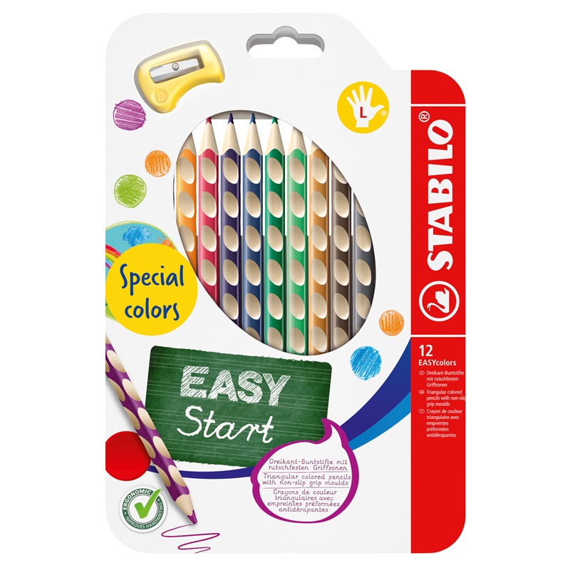 Pastelky STABILO EASYcolors pro leváky, 12ks sekundární s ořezávátkem