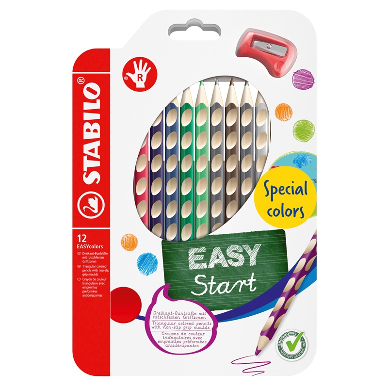 Pastelky STABILO EASYcolors pro praváky, 12ks sekundární s ořezávátkem