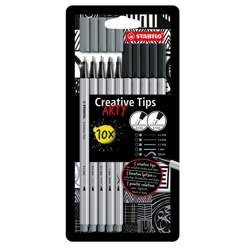 Sada STABILO Creative Tips Pen 68 a point 88, 10ks černé a šedé ARTY