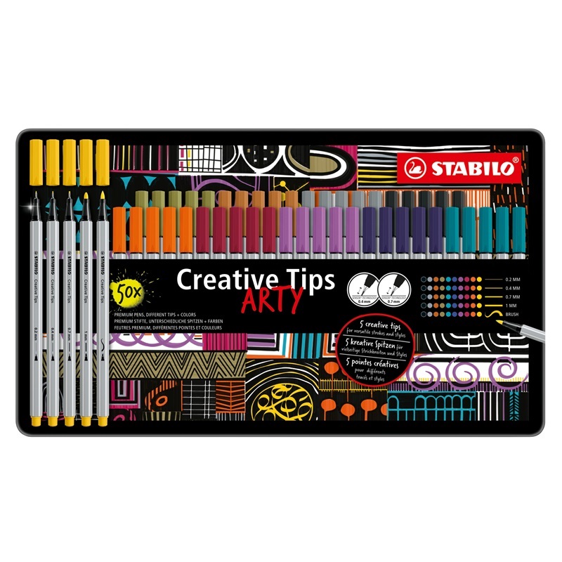 Sada STABILO Creative Tips Pen 68 a point 88, 50ks Urban ARTY v kovové krabičce