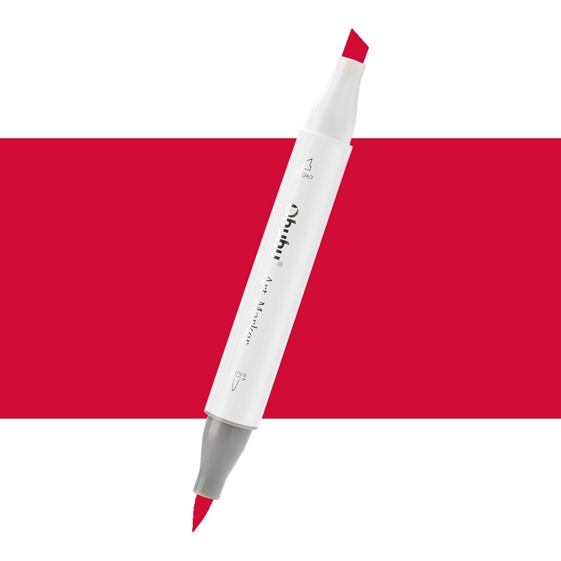 Lihová fixa OHUHU oboustranná Brush & Chisel, R180 Bright Red