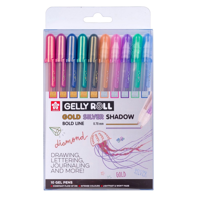 Gelové popisovače SAKURA Gelly Roll SHADOW, set 10ks Gold & Silver Shadow