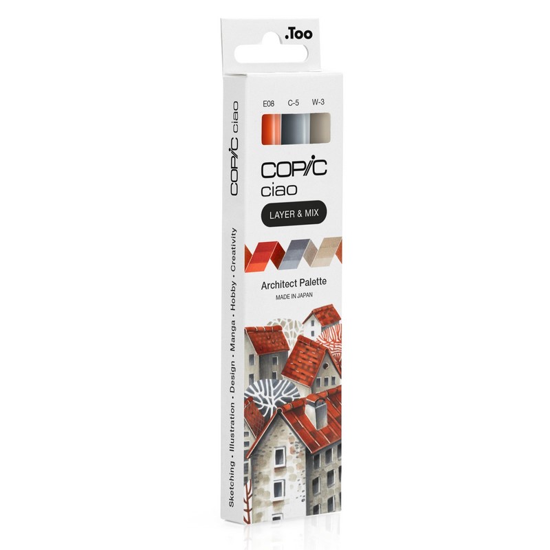 Lihové fixy COPIC Ciao oboustranné Brush & Chisel 3ks, Architect Palette