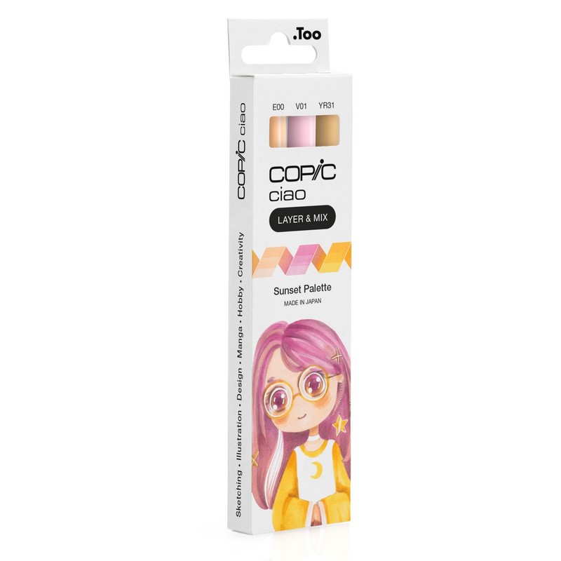 Lihové fixy COPIC Ciao oboustranné Brush & Chisel 3ks, Sunset Palette