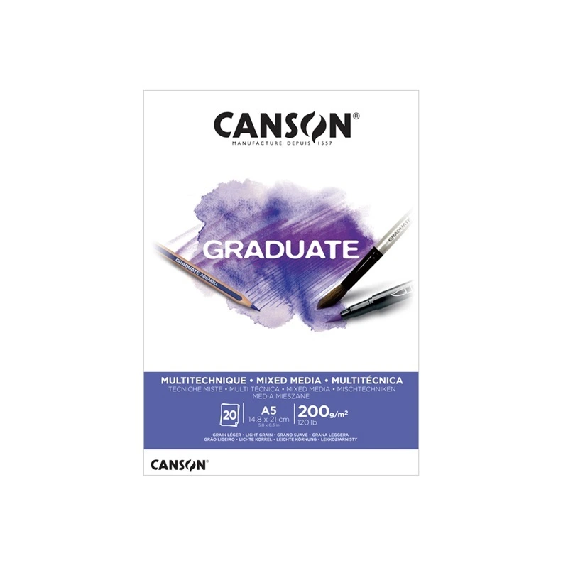 Blok CANSON Graduate Mixed Media A5, 20 listů White 200 g