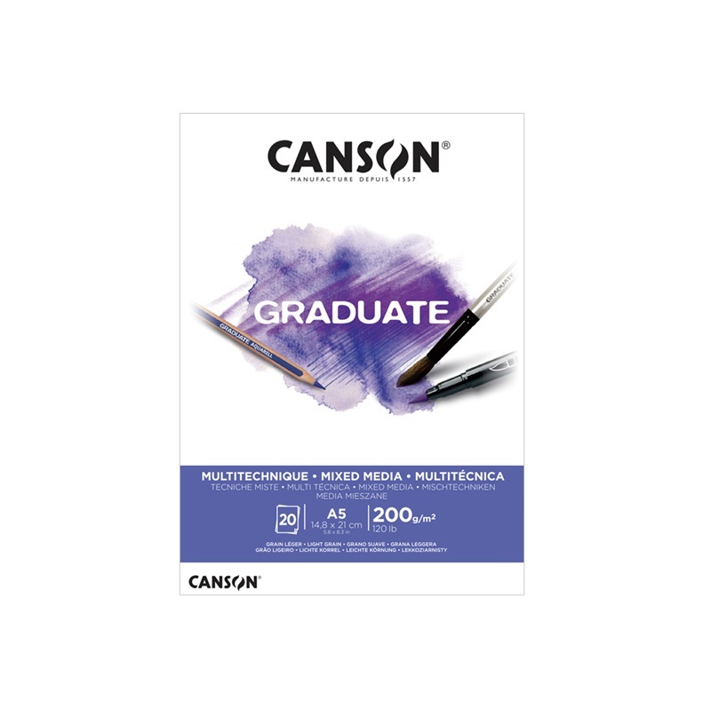 Blok CANSON Graduate Mixed Media A5, 20 listů White 200g