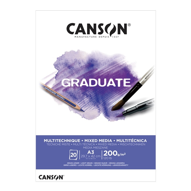 Blok CANSON Graduate Mixed Media A3, 20 listů White 200g