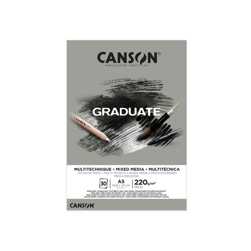 Blok CANSON Graduate Mixed Media A5, 30 listů Grey 220g